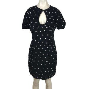 MAEVE - WOMEN 12 - BLACK FLORAL SHORT SLEEVE PEEK A BOO FRONT COTTON BLEND DRESS